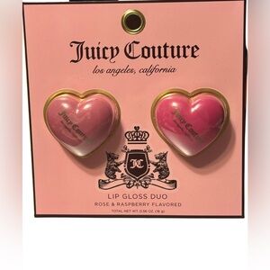 Juicy Couture Lip Gloss Duo Heart Shaped Pink Rose Raspberry Y2K Beauty Set NWT